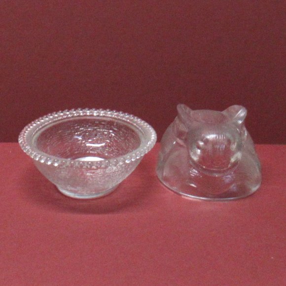MCM Rabbit Bunny On Nest  Glass Candy Dish - Picture 2 of 3